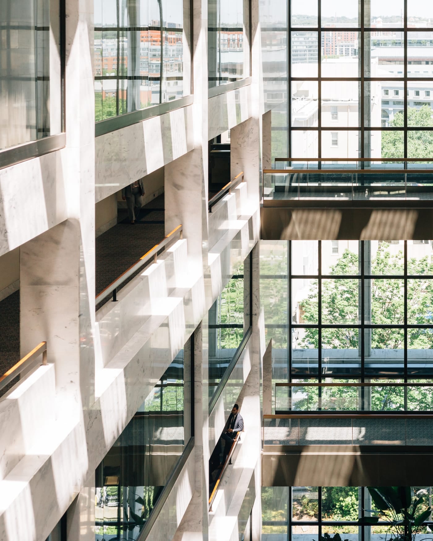 Glass and concrete atrium of a government office building